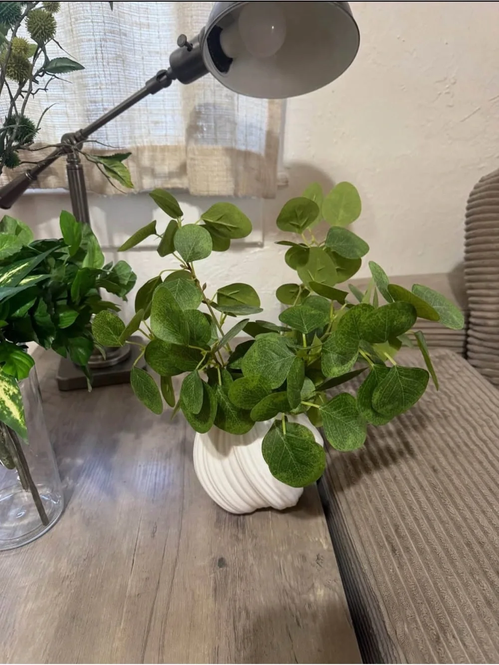 Green Faux Pilea Plant in White Ceramic Pot/ Artificial Plant Stems Home Accents